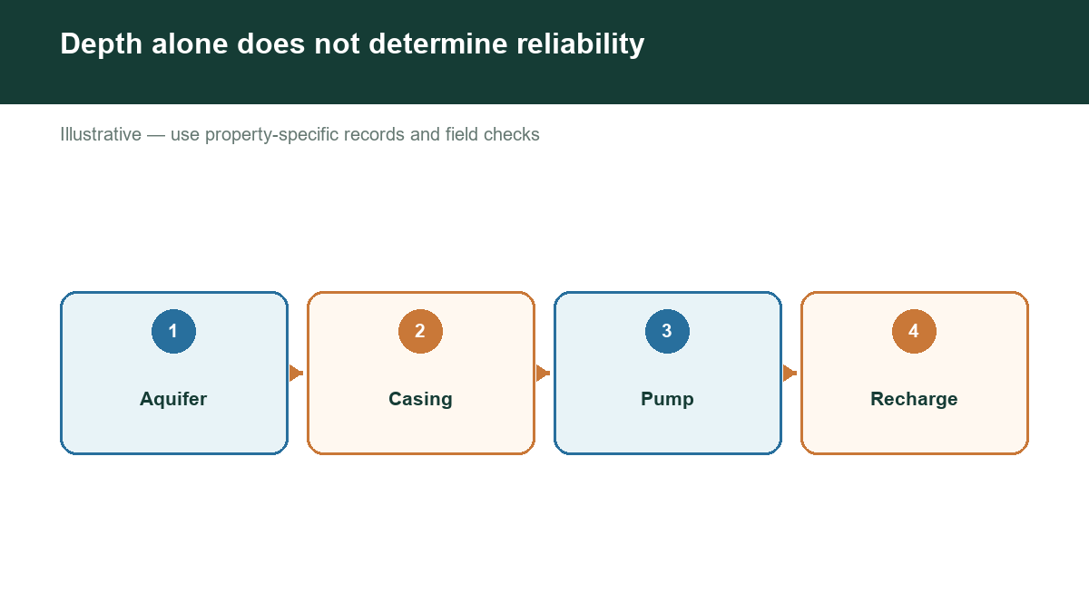 Diagram showing depth alone does not determine reliability with labeled stages or factors.