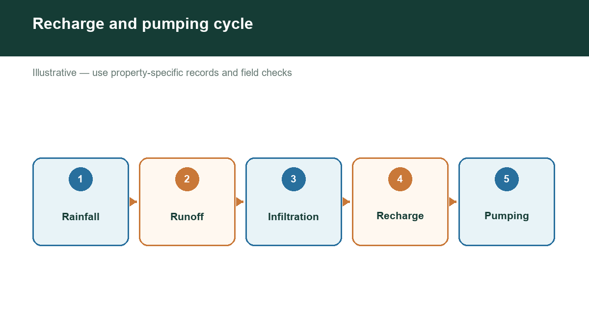 Diagram showing recharge and pumping cycle with labeled stages or factors.