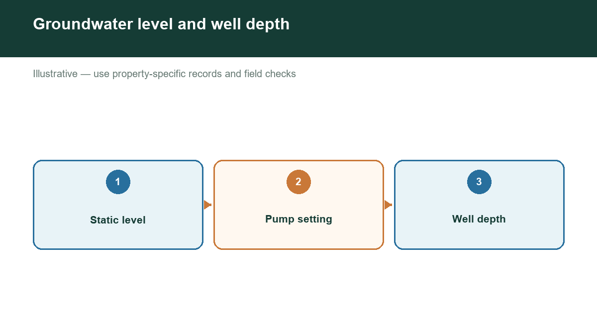 Diagram showing groundwater level and well depth with labeled stages or factors.