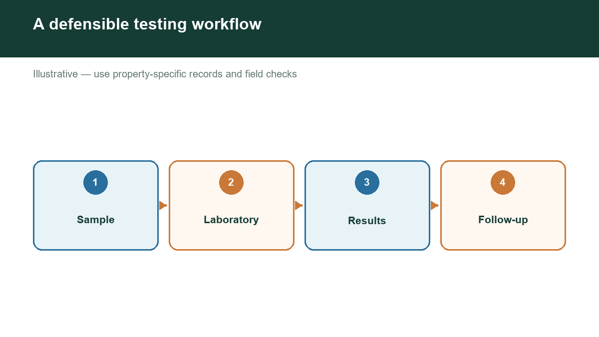 Diagram showing a defensible testing workflow with labeled stages or factors.