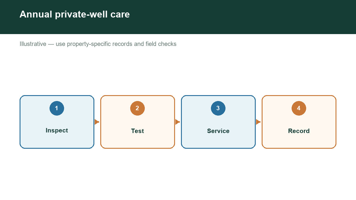Diagram showing annual private-well care with labeled stages or factors.