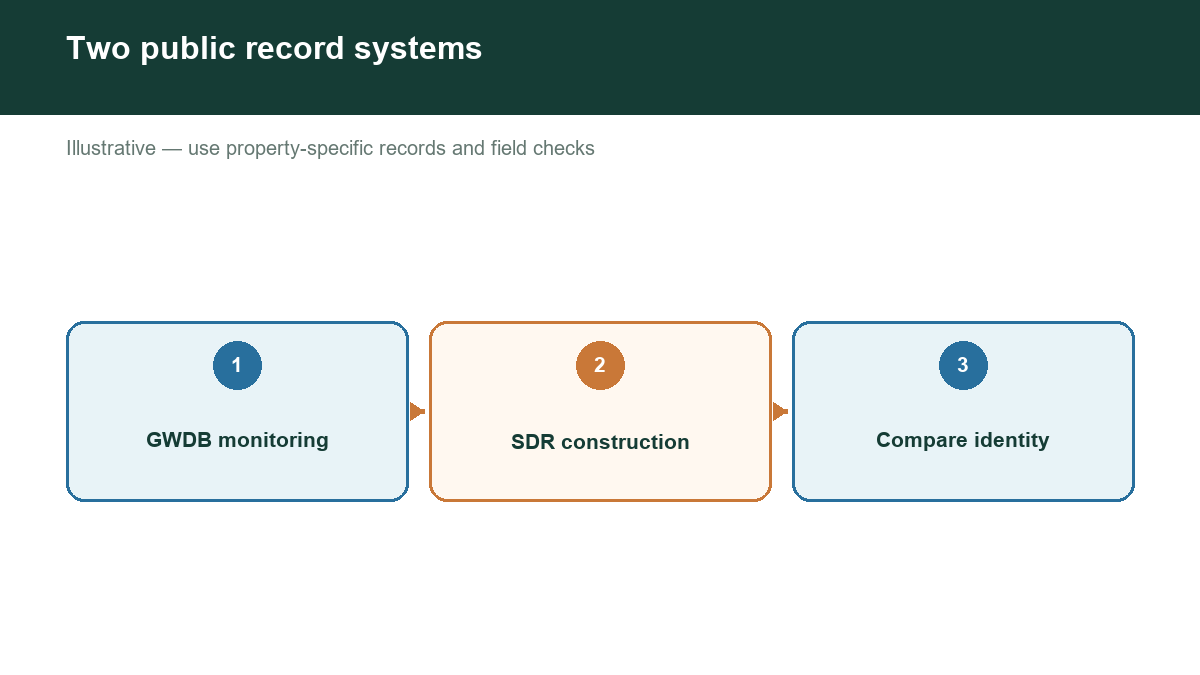 Diagram showing two public record systems with labeled stages or factors.